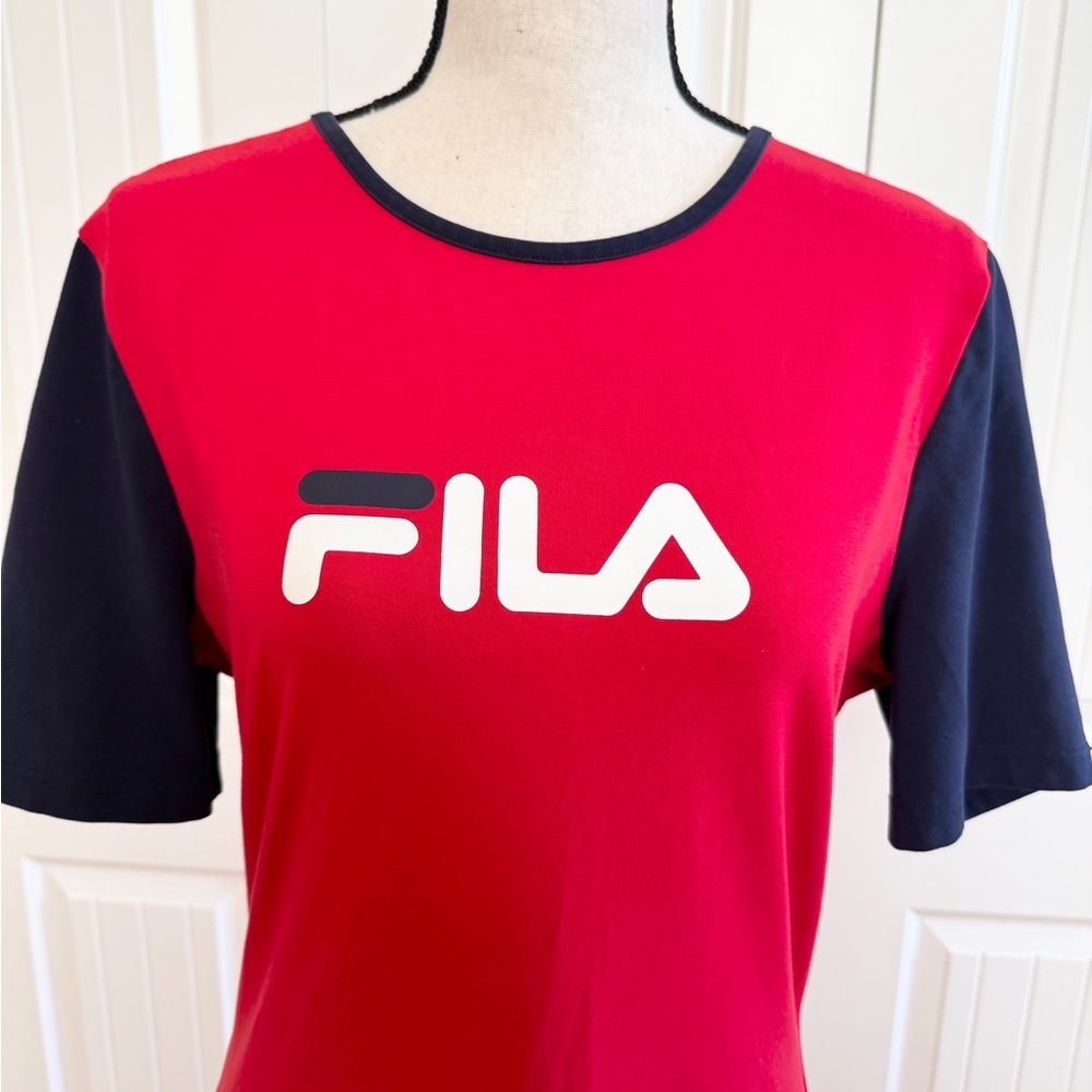 FILA Roslyn Red Colorblock Bodycon Mini Dress XL Navy Blue Sleeves - Picture 7 of 14